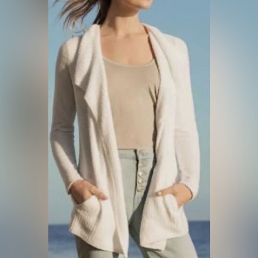 BAREFOOT DREAMS Coastal Cardigan Cozychic Lite Natural Beige size XS